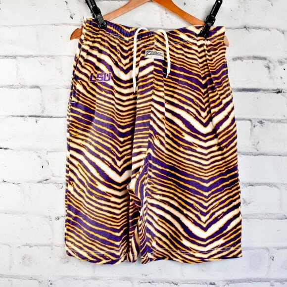 Vintage 90s Zubaz LSU Athletic Zebra Print Loose Fit Shorts XL - Picture 1 of 7